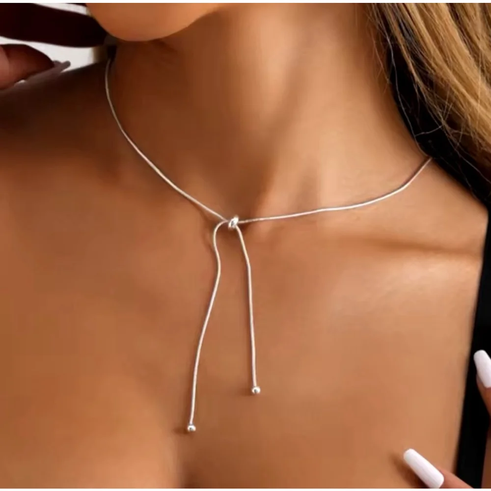 NEW Women's 925‎ Sterling Silver Lariat Ball Slide Necklace, Adjustable